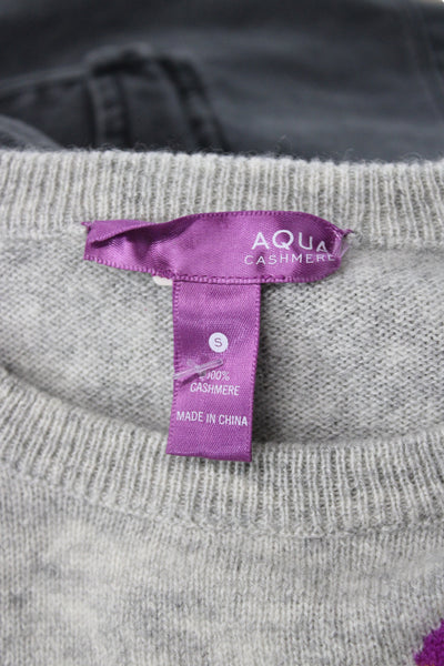 Aqua Cashmere Childrens Girls Cashmere Printed Sweater Grey Size Small