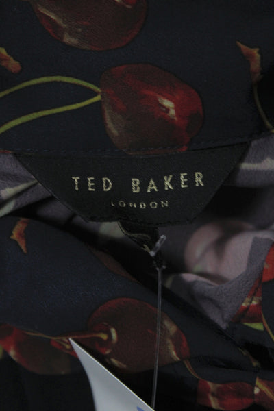 Ted Baker London Women Basic Black Floral Collared Long Sleeve Blouse Size 3