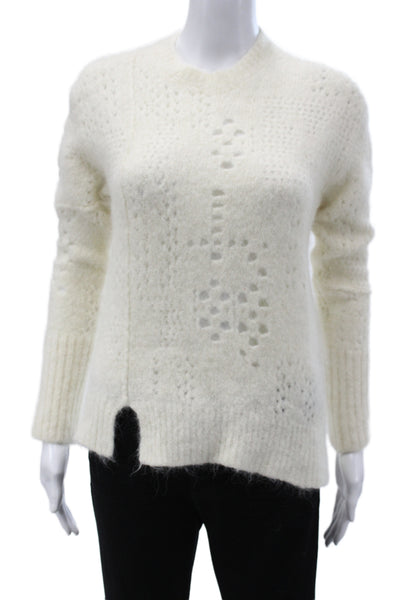 Allsaints Women Pullover Ivory Geometric Crew Neck Long Sleeve Alpaca Size S