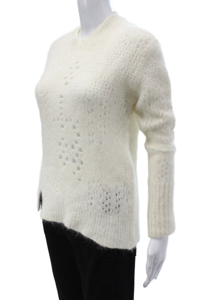 Allsaints Women Pullover Ivory Geometric Crew Neck Long Sleeve Alpaca Size S