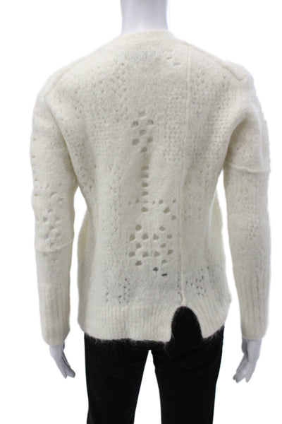Allsaints Women Pullover Ivory Geometric Crew Neck Long Sleeve Alpaca Size S
