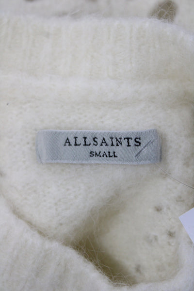 Allsaints Women Pullover Ivory Geometric Crew Neck Long Sleeve Alpaca Size S