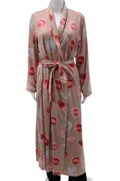 Feraud Womens Polka Dot Print Collared Tied Robe Beige Size 42
