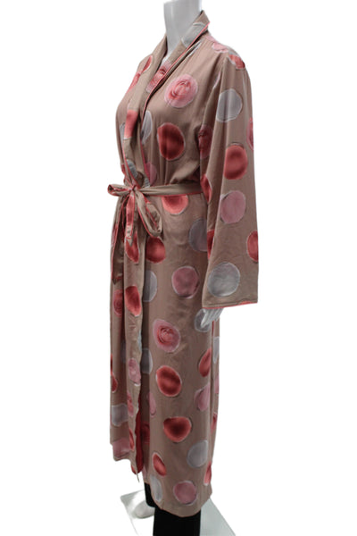 Feraud Womens Polka Dot Print Collared Tied Robe Beige Size 42