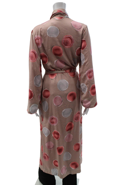 Feraud Womens Polka Dot Print Collared Tied Robe Beige Size 42