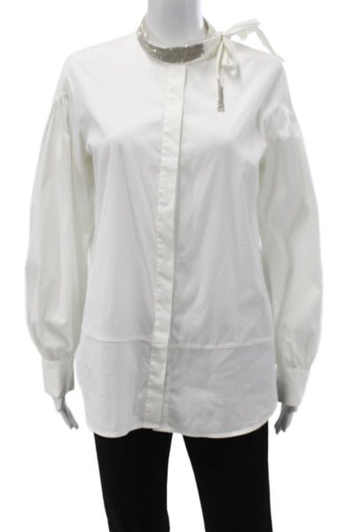 Fabiana Filippi Womens Tunic Blouse White Collared Button Cuff Size L