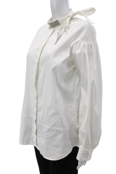 Fabiana Filippi Womens Tunic Blouse White Collared Button Cuff Size L