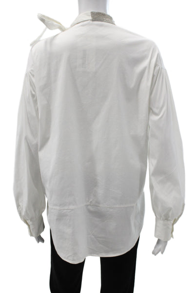 Fabiana Filippi Womens Tunic Blouse White Collared Button Cuff Size L