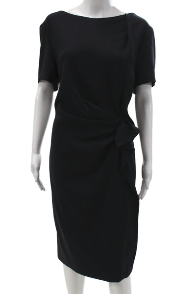Escada Women Sheath Black Midi Dress Boat Neck Short Sleeve Zip Size 44