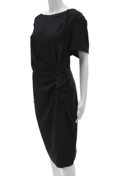 Escada Women Sheath Black Midi Dress Boat Neck Short Sleeve Zip Size 44