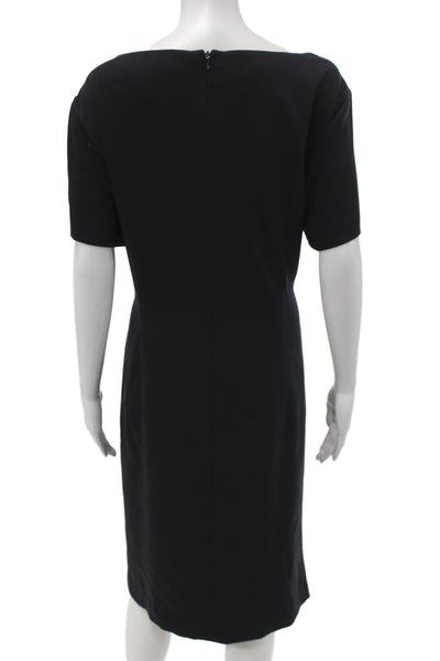 Escada Women Sheath Black Midi Dress Boat Neck Short Sleeve Zip Size 44