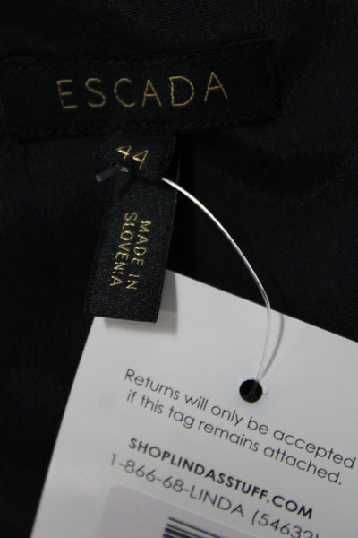 Escada Women Sheath Black Midi Dress Boat Neck Short Sleeve Zip Size 44