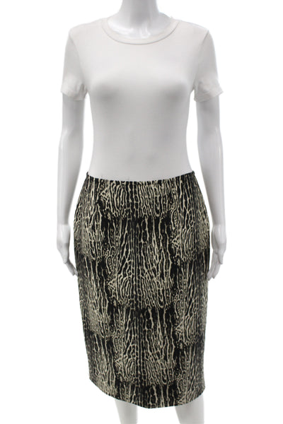 Giambattista Valli Women Wool Animal Print Pencil Skirt Knee Zip Black Size 44