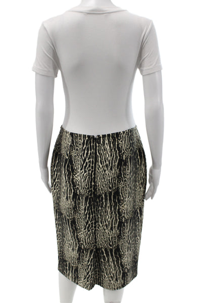 Giambattista Valli Women Wool Animal Print Pencil Skirt Knee Zip Black Size 44
