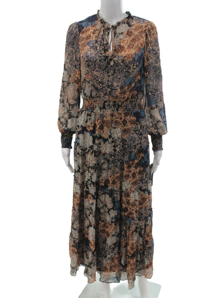 MSK Womens Maxi Floral Boho Long Sleeve Multicolor Dress Size S