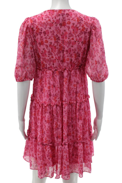 Taylor Women Red Floral Maxi Dress Square Neck Half Sleeve Knee Length Size 2