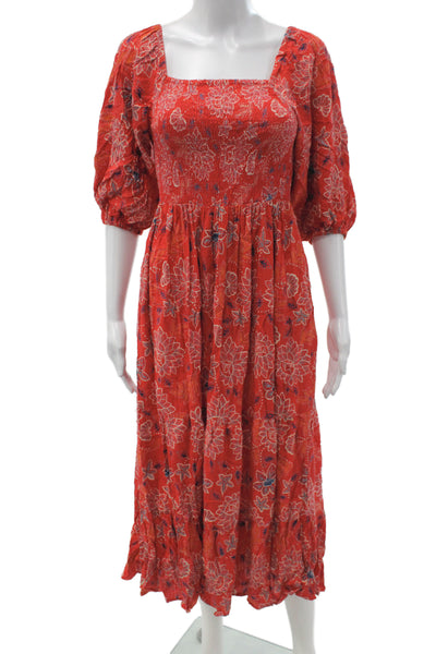 Taylor Women Red Floral Maxi Dress Square Neck Half Sleeve Knee Length Size 2