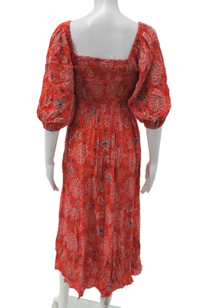 Taylor Women Red Floral Maxi Dress Square Neck Half Sleeve Knee Length Size 2