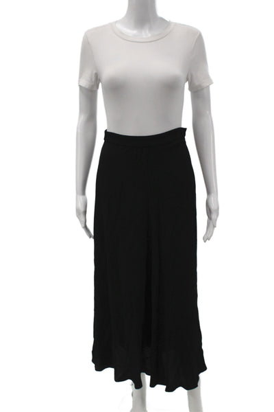 Voz Women Black Silk Midi Skirt Minimalist Zip Size XS