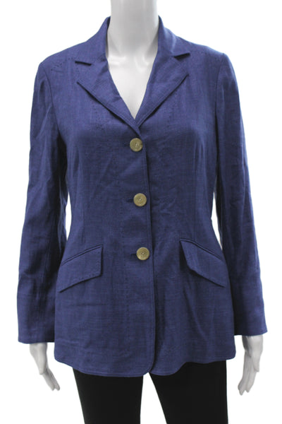 Rani Arabella Womens Basic Jacket Blue Wool Button Long Sleeve Size S