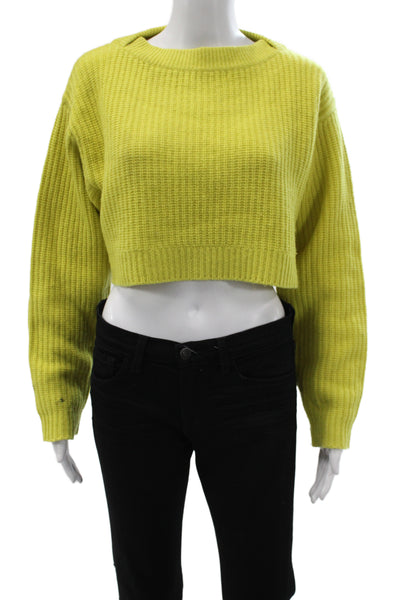 Redone Womens Yellow Ribbed Knit Pullover Crew Neck Long Sleeve Size XS