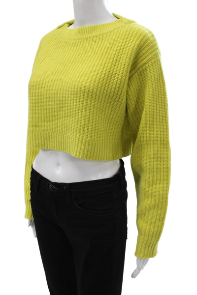 Redone Womens Yellow Ribbed Knit Pullover Crew Neck Long Sleeve Size XS