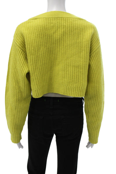 Redone Womens Yellow Ribbed Knit Pullover Crew Neck Long Sleeve Size XS