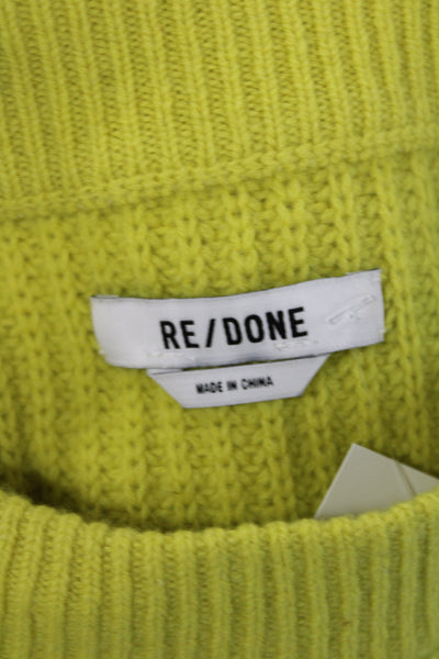 Redone Womens Yellow Ribbed Knit Pullover Crew Neck Long Sleeve Size XS