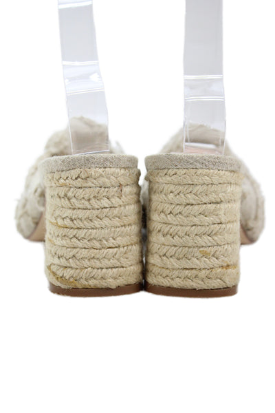 Zara Womens Frayed Knot Tied Strapped Block Heels Mules Beige Size EUR 36