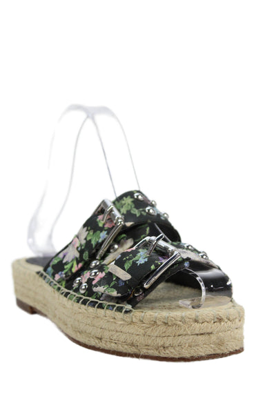 Rebecca Minkoff Womens Floral Studded Buckled Platforms Sandals Black Size 5.5