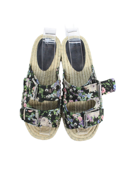 Rebecca Minkoff Womens Floral Studded Buckled Platforms Sandals Black Size 5.5