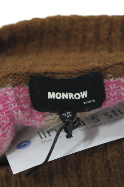 Monrow Women Brown Fair Isle Mock Neck Pullover Sweater Long Sleeve Size XS