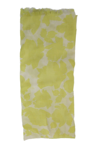 Pure Collection Womens Wool Blend Leaves Print Scarf Yellow 74x15 in.