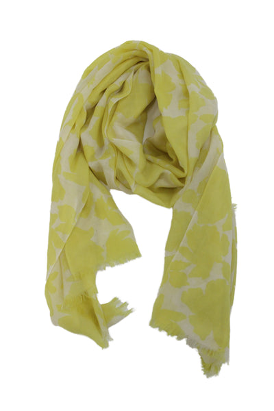 Pure Collection Womens Wool Blend Leaves Print Scarf Yellow 74x15 in.