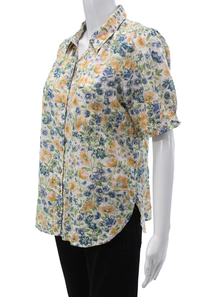 Pilcro Anthropologie Women Floral Cotton Collared Short Sleeve Blouse Size S