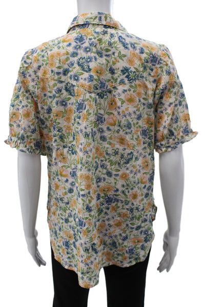Pilcro Anthropologie Women Floral Cotton Collared Short Sleeve Blouse Size S