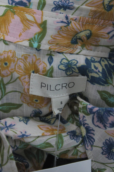 Pilcro Anthropologie Women Floral Cotton Collared Short Sleeve Blouse Size S
