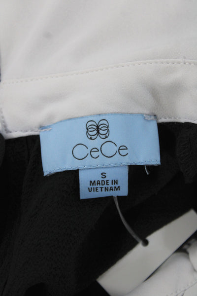 CeCe Women Basic Collared Short Sleeve Blouse Black Polyester Size S