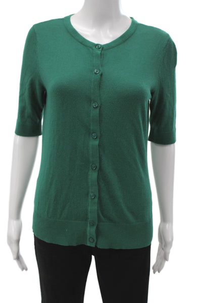 Merona Women Green Short Sleeve Round Neck Cardigan Size M