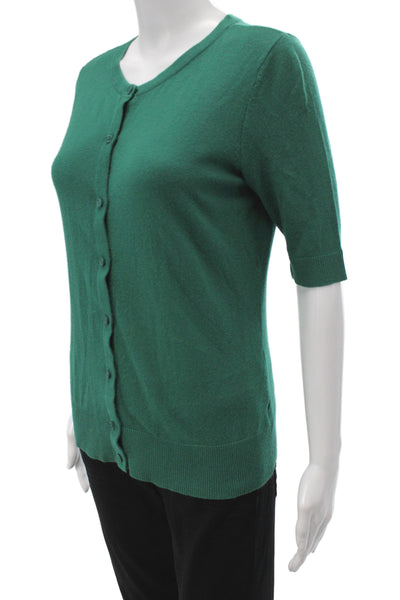 Merona Women Green Short Sleeve Round Neck Cardigan Size M