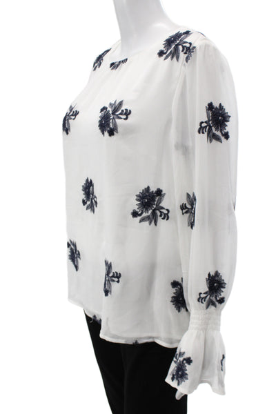 CeCe Womens Tunic Blouse White Floral Long Sleeve Round Neck Polyester Size M