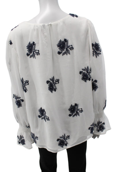 CeCe Womens Tunic Blouse White Floral Long Sleeve Round Neck Polyester Size M