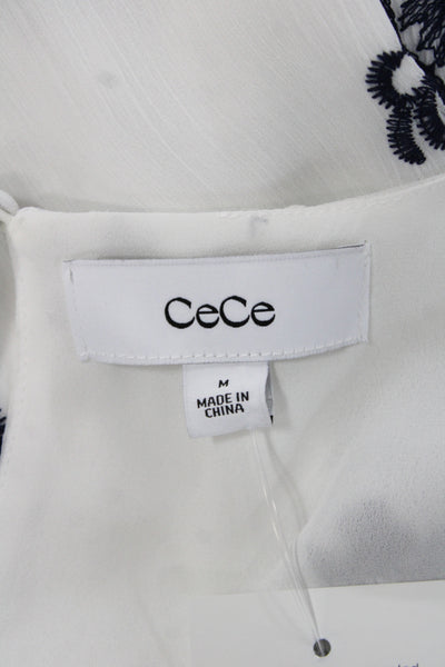 CeCe Womens Tunic Blouse White Floral Long Sleeve Round Neck Polyester Size M