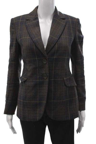 Moschino Cheap & Chic Womens Brown Plaid Wool Jacket Button Long Sleeve Size 6