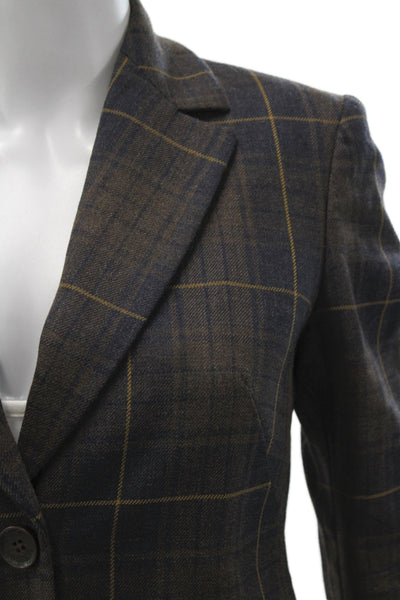 Moschino Cheap & Chic Womens Brown Plaid Wool Jacket Button Long Sleeve Size 6