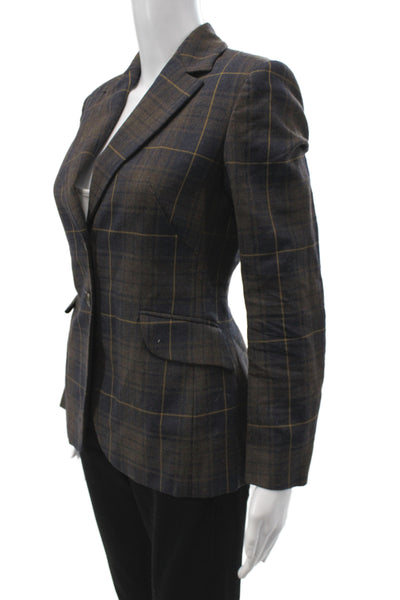 Moschino Cheap & Chic Womens Brown Plaid Wool Jacket Button Long Sleeve Size 6
