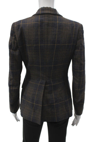 Moschino Cheap & Chic Womens Brown Plaid Wool Jacket Button Long Sleeve Size 6