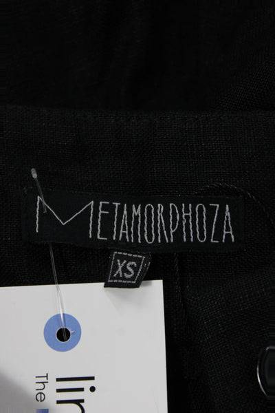 Metamorphoza Women Black Linen Blend Harem Pants Gothic Button Size XS