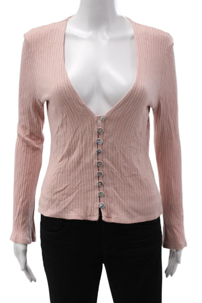 Reformation Women Cardigan Pink V-Neck Long Sleeve Size L