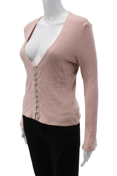 Reformation Women Cardigan Pink V-Neck Long Sleeve Size L